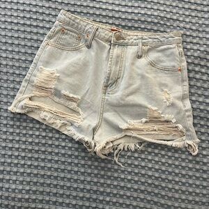 Distressed Light Blue Denim Shorts